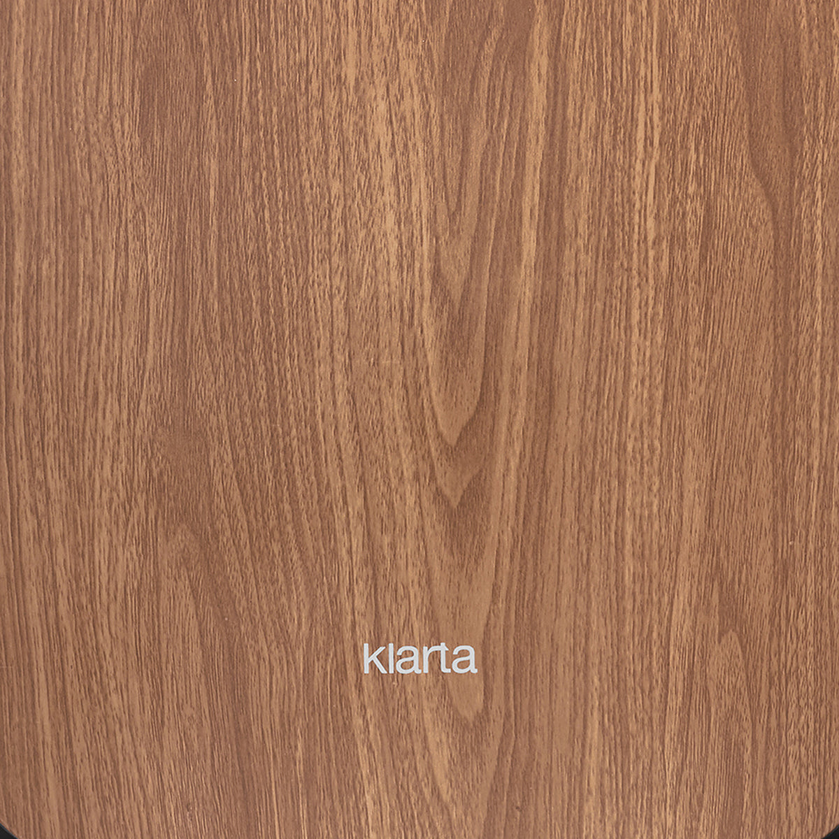 Wood-grain front panel with the klarta logo on the Klarta Forste air purifier in Wood Black