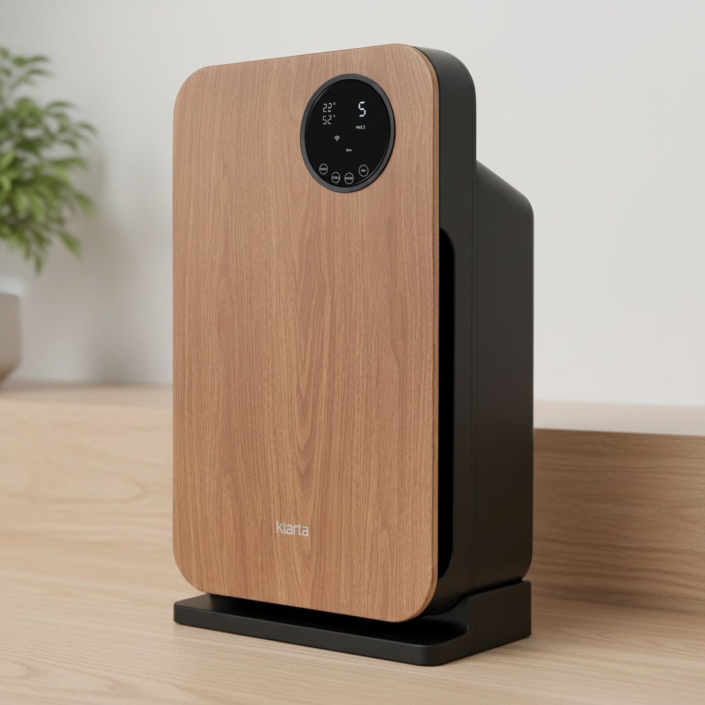 Klarta Forste air purifier in Wood Black on a black base